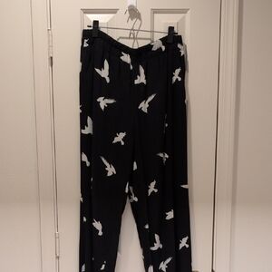 🕊️ Chelsea & Theodore Black Pants with White Dove Pattern Size M